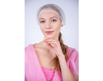 Engangs hårnett Nonwoven Plissert 100 stk (hvit)
