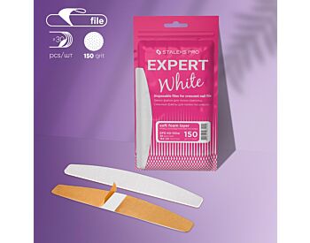 Disposable white files for crescent nail file on a soft foam layer EXPERT 40 150 grit (30 pcs)