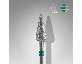 Diamond nail drill bit DUO pointed pear blue-green EXPERT head diameter 5 mm / working part 12 mm