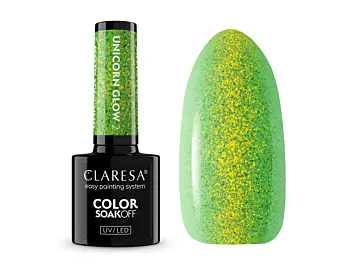 Claresa Unicorn Glow 2 Gel Nail Polish 5g – semi-transparent grønn med gnistrende gullrefleksjoner