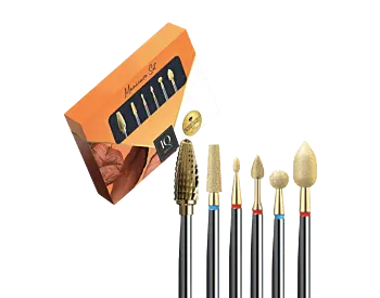 Expert Gold Power &ndash; Sett med 6 fresebiter for gel&eacute;lakk, gel, akryl og negleb&aring;nd