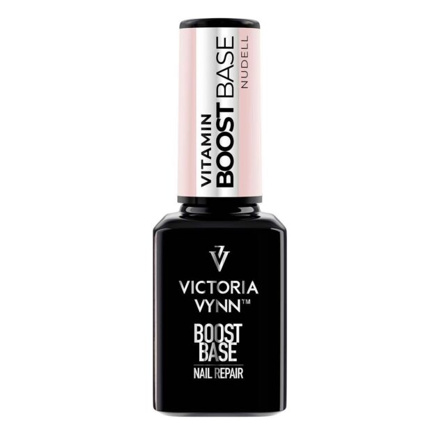 Victoria Vynn BOOST BASE Nudell 15ml flaske med transparent rosa tone og profesjonelt design for negleteknikere og salonger i Norge.