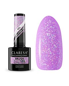 Claresa BRUSH EASY GEL GLITTER VIOLET 5g – Fleksibel gel med pensel for raske korrigeringer og neglforlengelser. Perfekt for profesjonelle og hjemmebruk